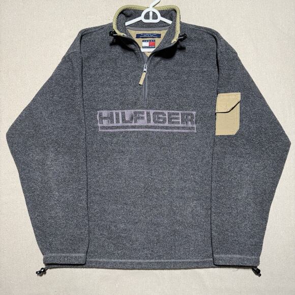 Tommy Hilfiger Other - Vintage 90s Tommy Hilfiger Fleece Spell Out Mens Gray 1/4 Zip Pullover Jacket Lg